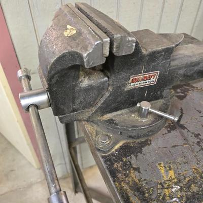 Duracraft Bench Vise on Heavy-Duty Steel Work Table