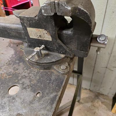 Duracraft Bench Vise on Heavy-Duty Steel Work Table