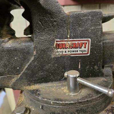 Duracraft Bench Vise on Heavy-Duty Steel Work Table