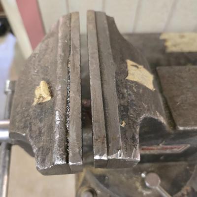 Duracraft Bench Vise on Heavy-Duty Steel Work Table