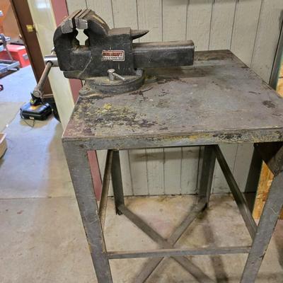 Duracraft Bench Vise on Heavy-Duty Steel Work Table