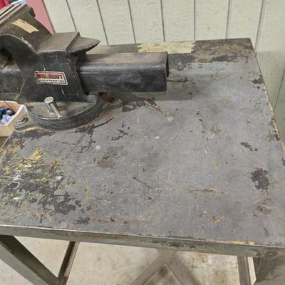Duracraft Bench Vise on Heavy-Duty Steel Work Table