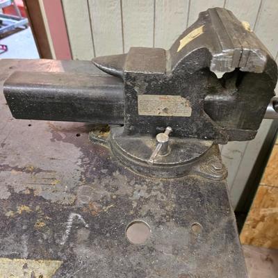 Duracraft Bench Vise on Heavy-Duty Steel Work Table