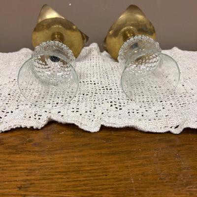 Two Brass and Glass Candle Holders