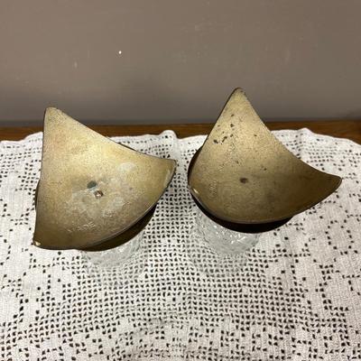 Two Brass and Glass Candle Holders