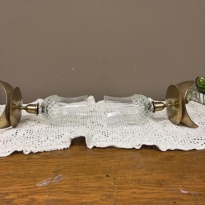 Two Brass and Glass Candle Holders