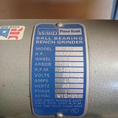Montgomery Ward Powr-Kraft Ball Bearing Bench Grinder, model 8134