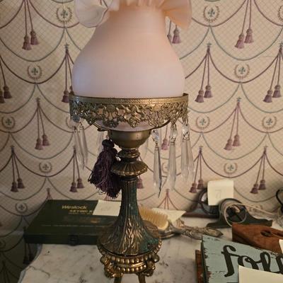 Antique Lamp with pink globe