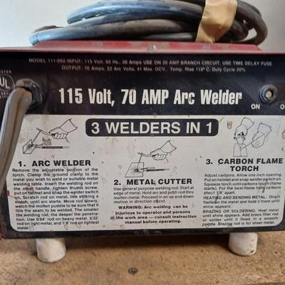 115V, 70 AMP Arc Welder – “3 Welders in 1” Combo Unit