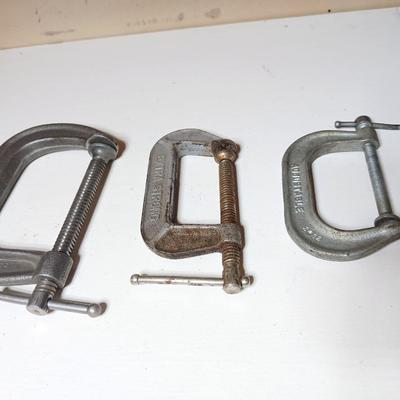 Lot of 3 Vintage Heavy-Duty C-Clamps – Armstrong, Eclipse, AutoKraft