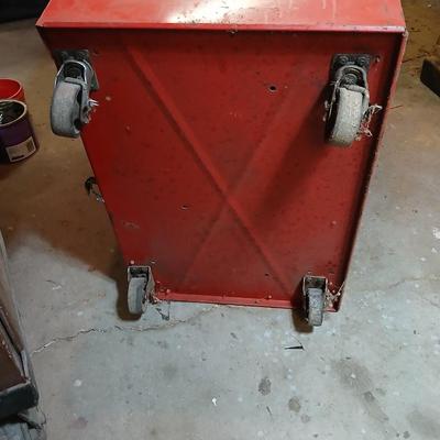 Vintage Waterloo Red Metal Rolling Tool Chest – 4 Drawers + Caster Wheels