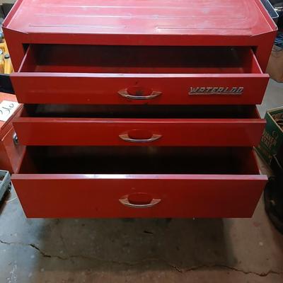 Vintage Waterloo Red Metal Rolling Tool Chest – 4 Drawers + Caster Wheels