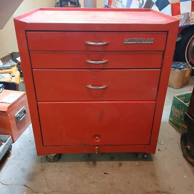 Vintage Waterloo Red Metal Rolling Tool Chest – 4 Drawers + Caster Wheels