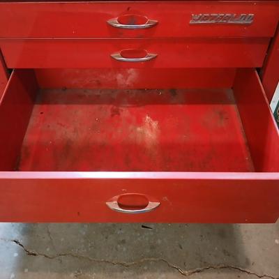 Vintage Waterloo Red Metal Rolling Tool Chest – 4 Drawers + Caster Wheels