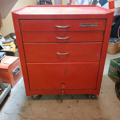 Vintage Waterloo Red Metal Rolling Tool Chest – 4 Drawers + Caster Wheels