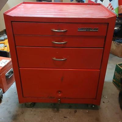Vintage Waterloo Red Metal Rolling Tool Chest – 4 Drawers + Caster Wheels