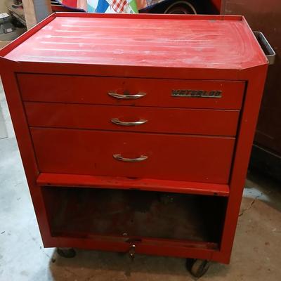 Vintage Waterloo Red Metal Rolling Tool Chest – 4 Drawers + Caster Wheels