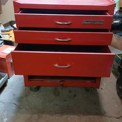 Vintage Waterloo Red Metal Rolling Tool Chest – 4 Drawers + Caster Wheels