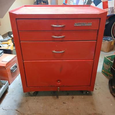 Vintage Waterloo Red Metal Rolling Tool Chest – 4 Drawers + Caster Wheels