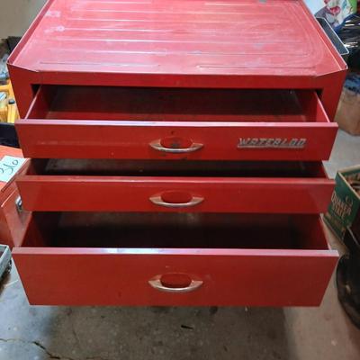 Vintage Waterloo Red Metal Rolling Tool Chest – 4 Drawers + Caster Wheels