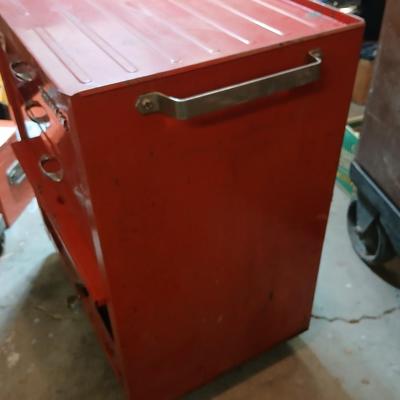 Vintage Waterloo Red Metal Rolling Tool Chest – 4 Drawers + Caster Wheels