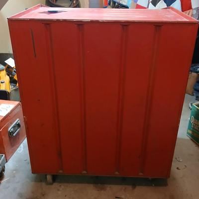 Vintage Waterloo Red Metal Rolling Tool Chest – 4 Drawers + Caster Wheels