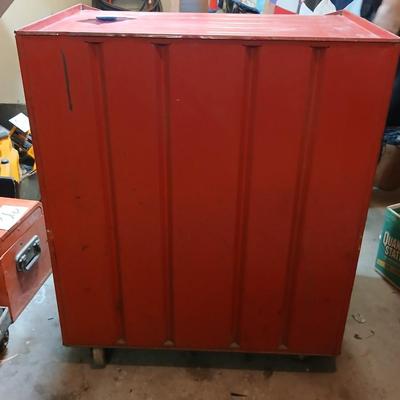 Vintage Waterloo Red Metal Rolling Tool Chest – 4 Drawers + Caster Wheels