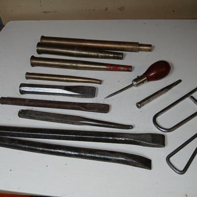 Lot of 14 Vintage Hand Tools – Punches, Chisels, Awl, and More