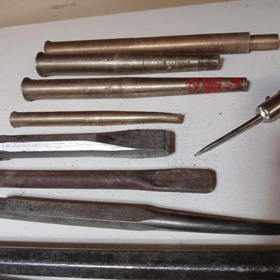 Lot of 14 Vintage Hand Tools – Punches, Chisels, Awl, and More