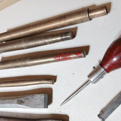 Lot of 14 Vintage Hand Tools – Punches, Chisels, Awl, and More