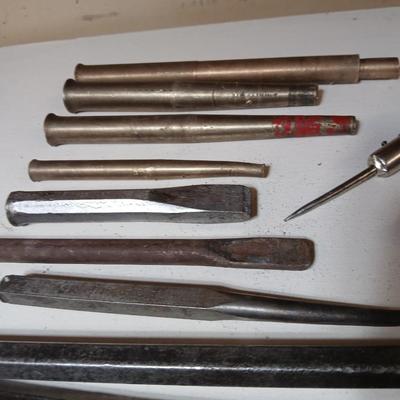 Lot of 14 Vintage Hand Tools – Punches, Chisels, Awl, and More