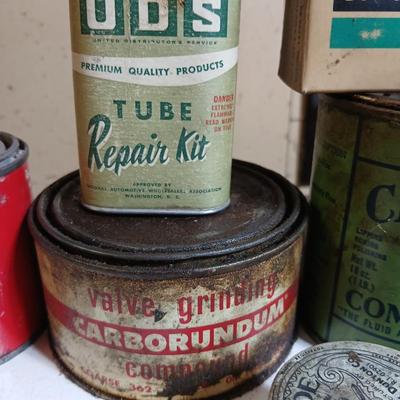 Lot of Vintage Industrial Grease, Compounds & Repair Kits – DAP, Molykote, Clover, Carborundum - Collectible vintage tins !!