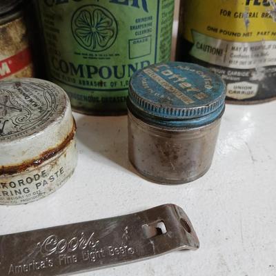 Lot of Vintage Industrial Grease, Compounds & Repair Kits – DAP, Molykote, Clover, Carborundum - Collectible vintage tins !!