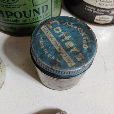 Lot of Vintage Industrial Grease, Compounds & Repair Kits – DAP, Molykote, Clover, Carborundum - Collectible vintage tins !!