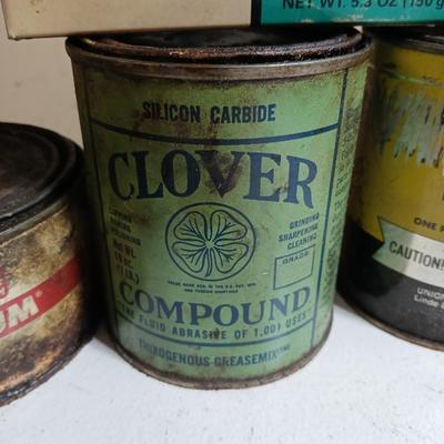 Lot of Vintage Industrial Grease, Compounds & Repair Kits – DAP, Molykote, Clover, Carborundum - Collectible vintage tins !!