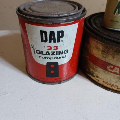 Lot of Vintage Industrial Grease, Compounds & Repair Kits – DAP, Molykote, Clover, Carborundum - Collectible vintage tins !!