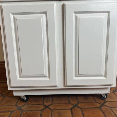 White Kitchen Island Cabinet on Wheels