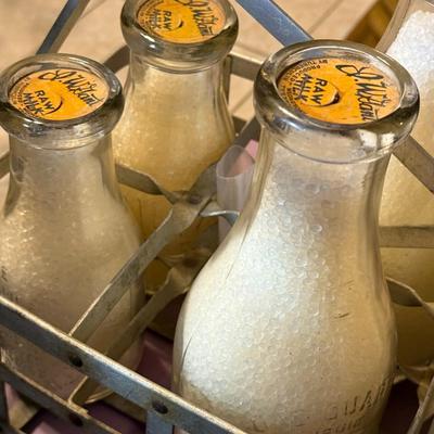 Vintage/Antique 8 Compartment Milk Carrier w/8 Collector Bottles included as Pictured.