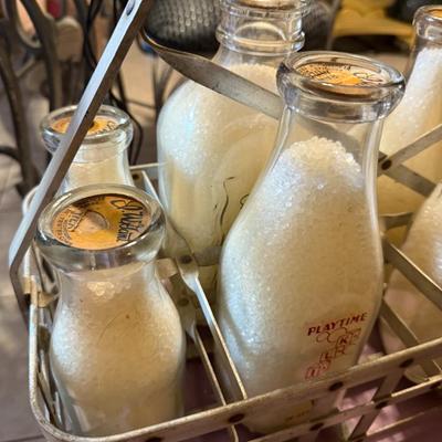 Vintage/Antique 8 Compartment Milk Carrier w/8 Collector Bottles included as Pictured.
