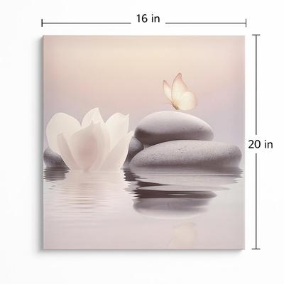 Zen Canvas Wall Art — Lotus, Stones & Butterfly — 16” x 20”