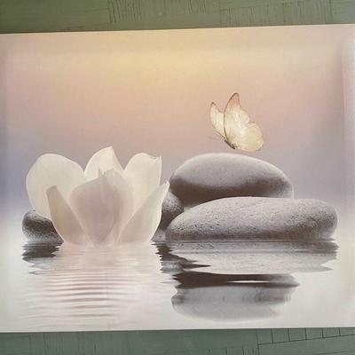 Zen Canvas Wall Art — Lotus, Stones & Butterfly — 16” x 20”