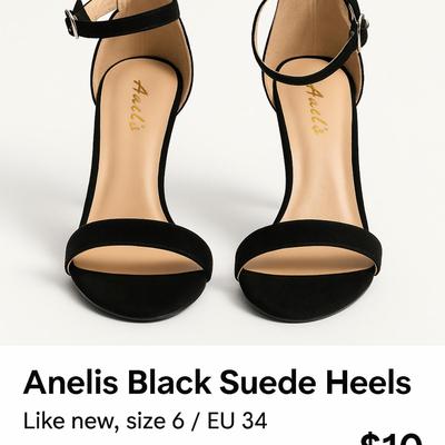 Anelis Black Suede Heels — Size 6 / EU 34 — Like New