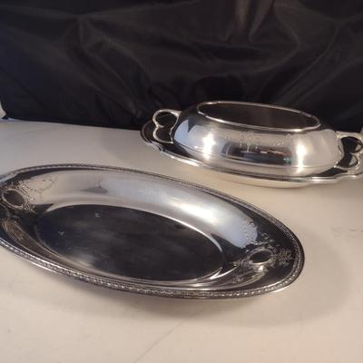 Silver Plated Serve Ware- Platter and Covered Bowl