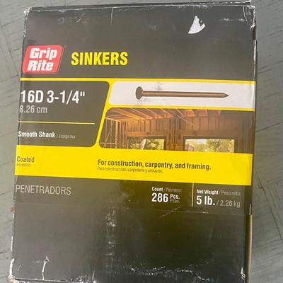 Grip-Rite 16D 3-1/4” Sinker Nails — 5 lb Box — New Open Box — 286 pcs