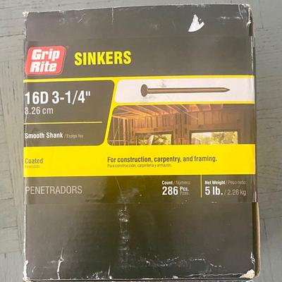 Grip-Rite 16D 3-1/4” Sinker Nails — 5 lb Box — New Open Box — 286 pcs