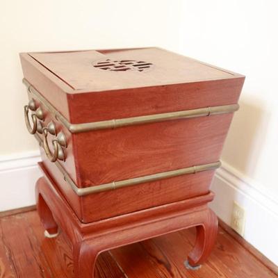 Chinese Wooden Ice Chest with Metal Liner and Stand