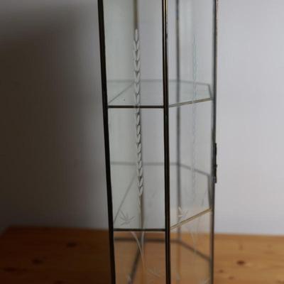 Vintage Large Mirrored Etched Glass Brass Curio Cabinet Display Case Shelf