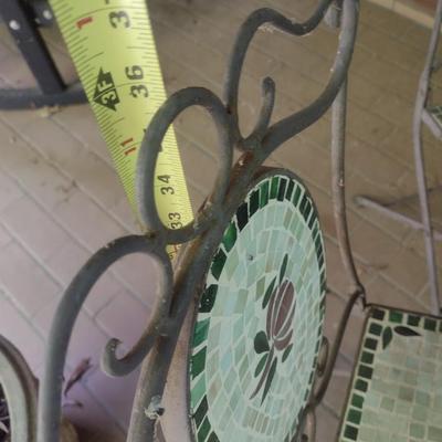Vintage Wrought Metal Mosaic Tile Five Piece Table and Chair Set