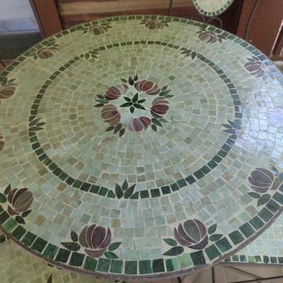 Vintage Wrought Metal Mosaic Tile Five Piece Table and Chair Set