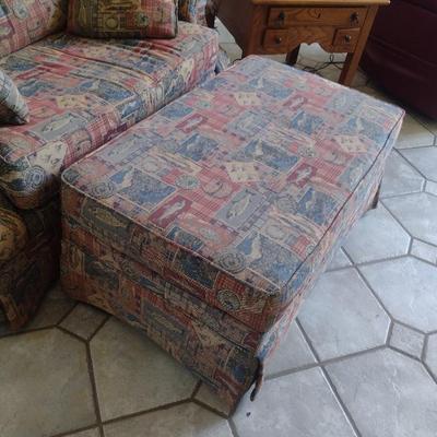 Lane Brand Oversized Sleeper Chair with Fishing Themed Upholstery Includes Storage Design Ottoman Choice A